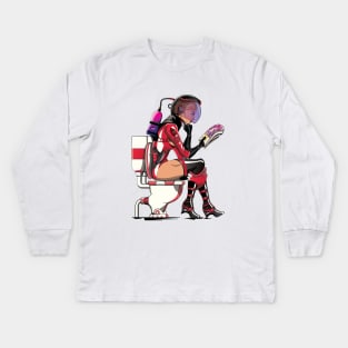 Space Astronaut on the Toilet Kids Long Sleeve T-Shirt